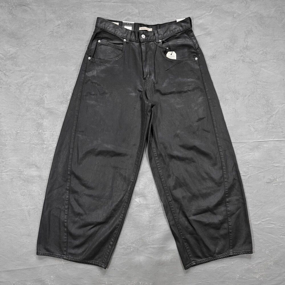 NWT Levi's Premium Super Baggy Barrel Jeans in Black Resin Coated Denim 30 x 30